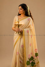 Kamalam (കമലം) – Hand-Painted Lotus Kerala Kasavu Saree