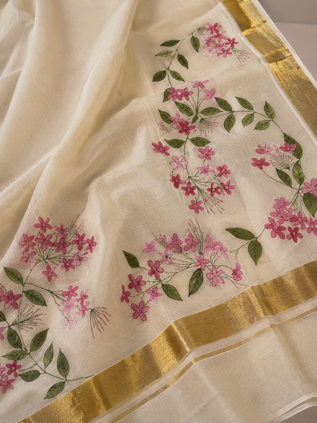 Manjari – Handpainted Kasavu Saree