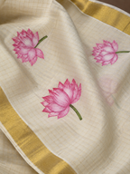 Kamalam (കമലം) – Hand-Painted Lotus Kerala Kasavu Saree