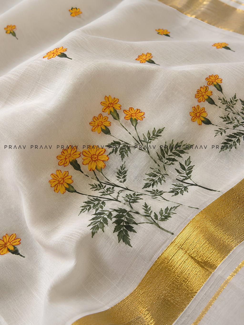 Suvarnika (സുവർണിക) – Hand-Painted Kerala Kasavu Saree