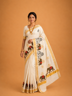 Gajaraja – Embroidered Tissue Kasavu Saree