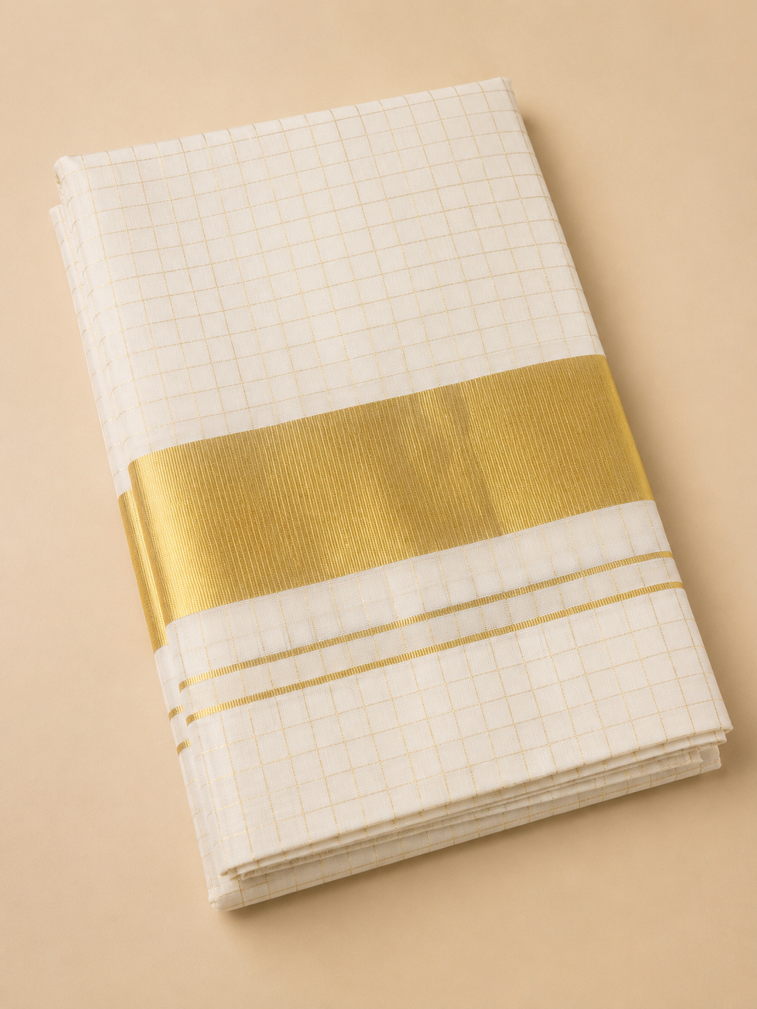 Svarna – Golden Checked Kasavu Saree