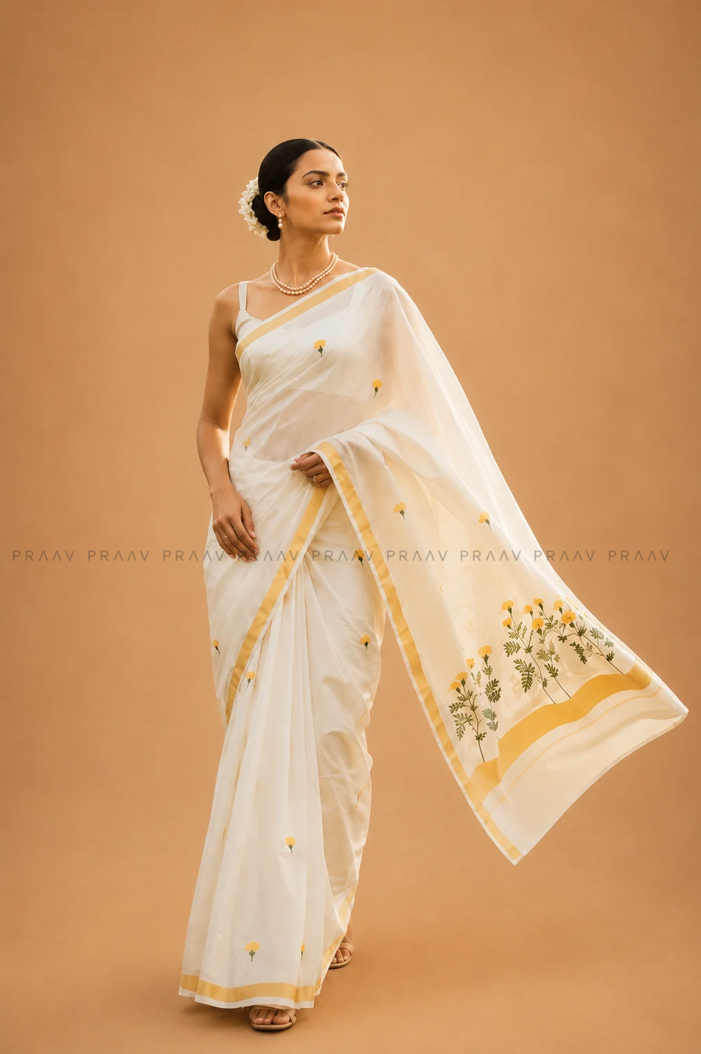 Suvarnika (സുവർണിക) – Hand-Painted Kerala Kasavu Saree
