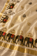 Gajaraja – Embroidered Tissue Kasavu Saree